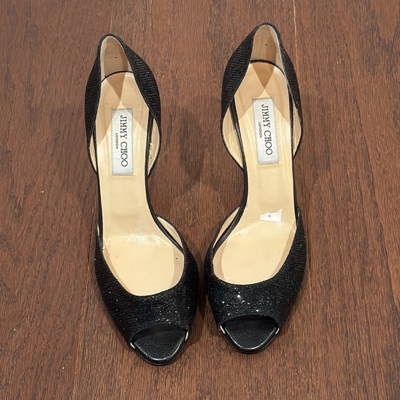 Jimmy Choo Black Sparkly Peep Toe Heels Size 39.5/9.5 - Picture 2 of 7